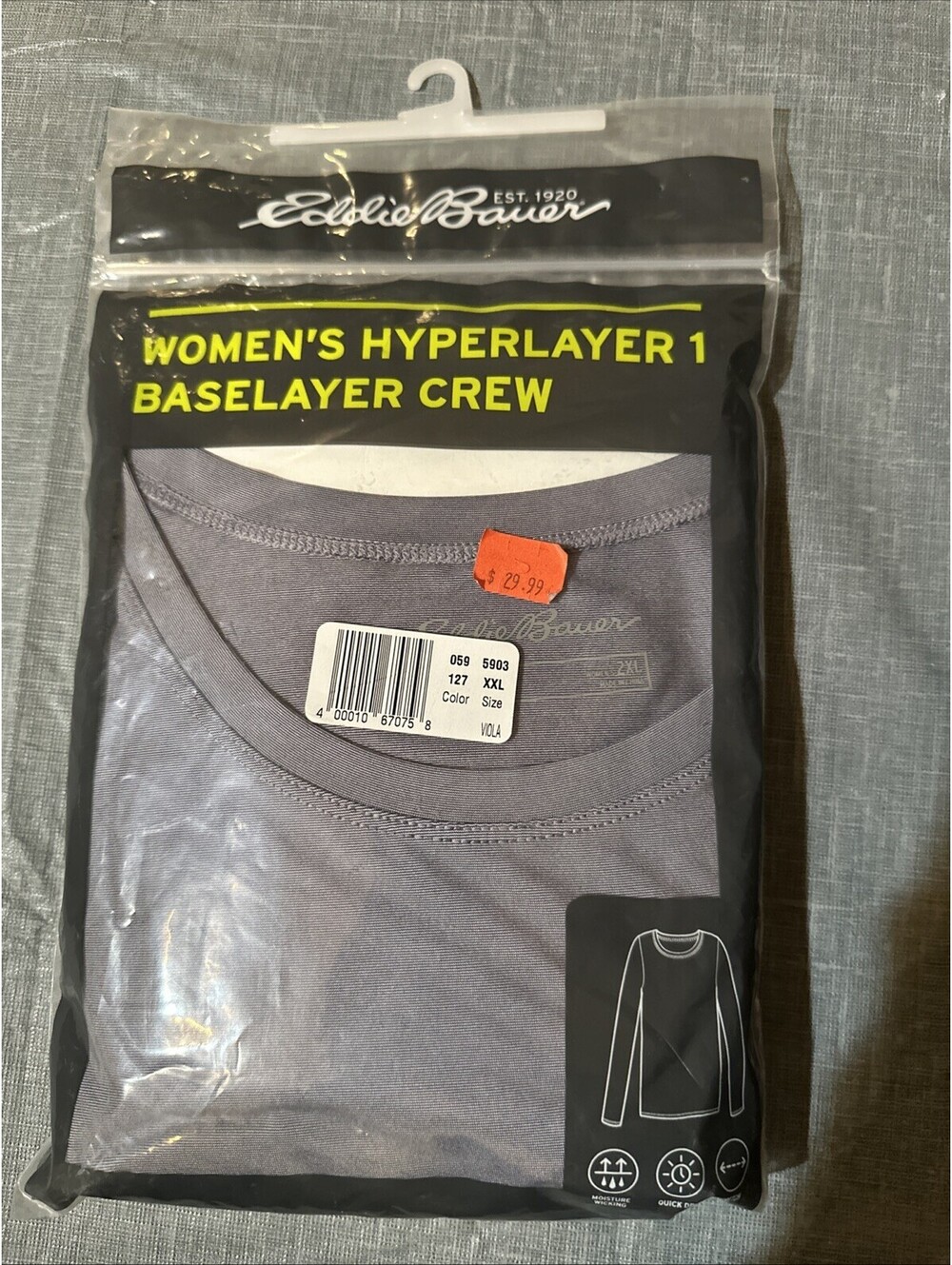 Eddie Bauer Womens Grey Hyperlayer Baselayer Long Sleeve XXL